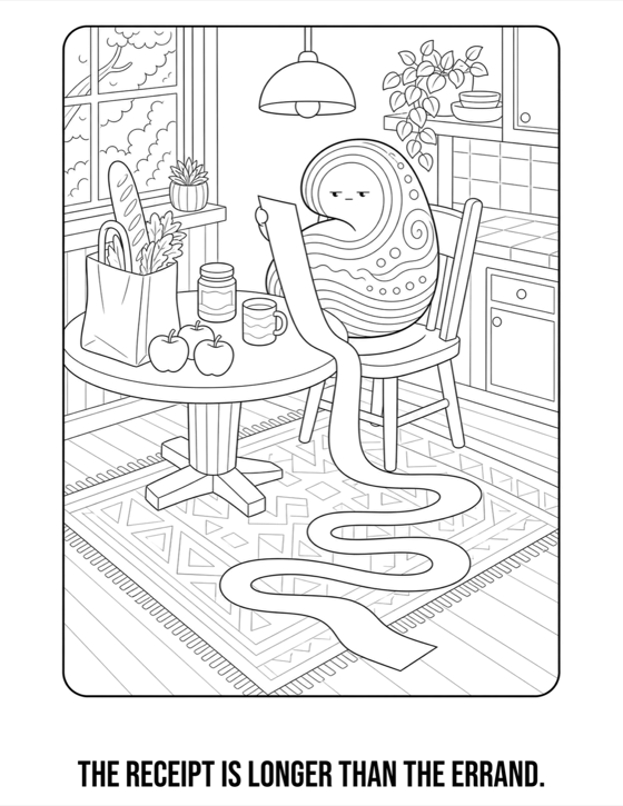 Preview of The Receipt Is Longer Than the Errand free coloring sheet